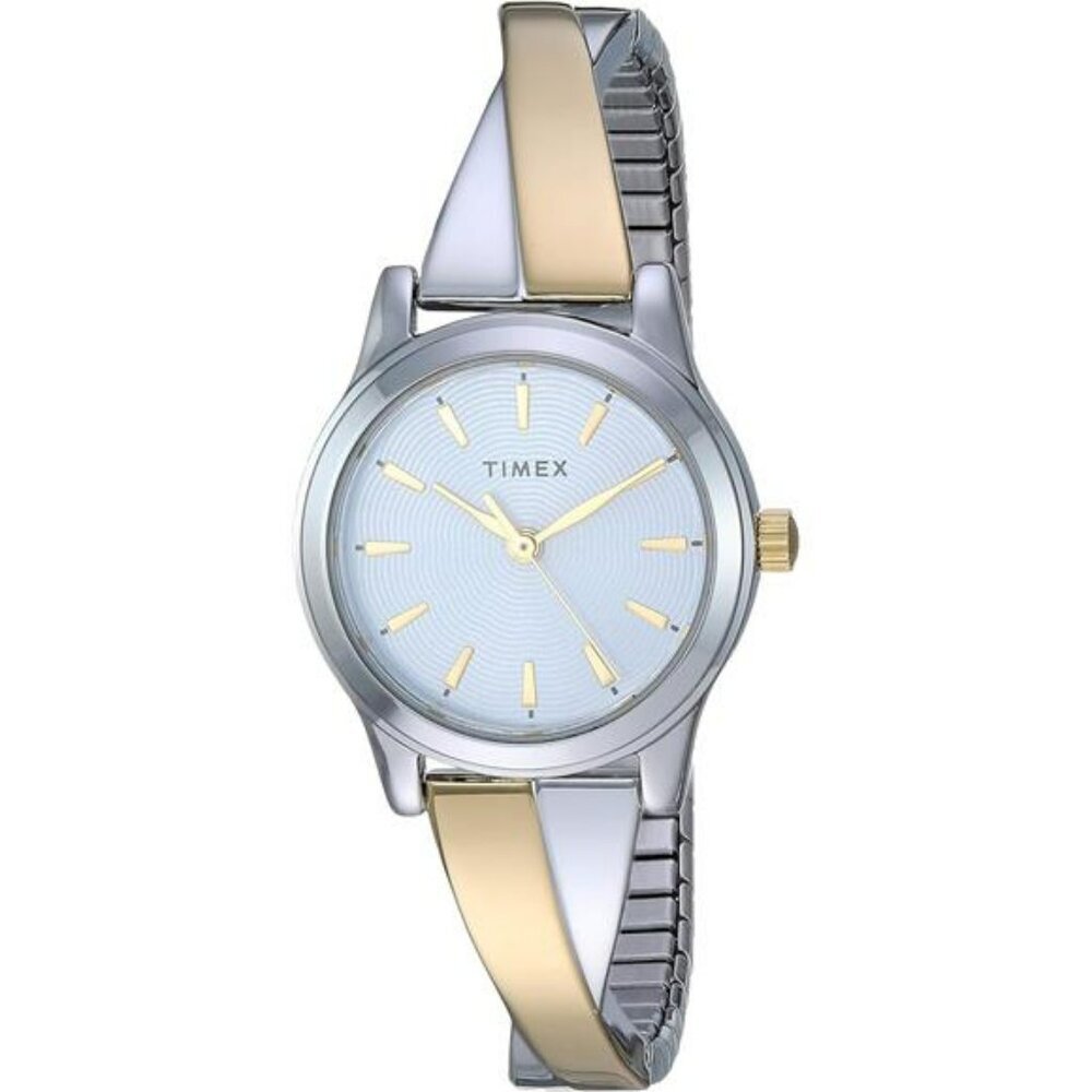Womens two tone stretch bangle watch silver gold water resistant small face